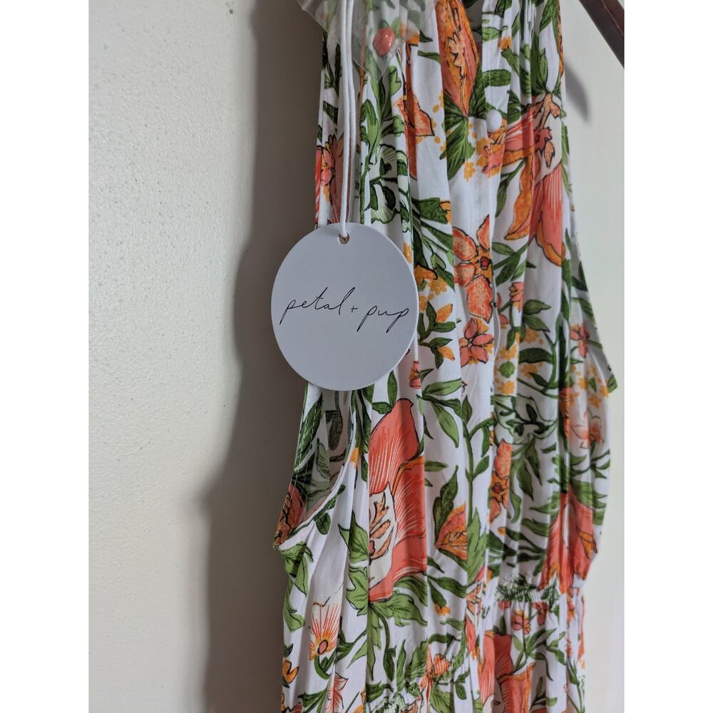 Petal & Pup Floral Halter Maxi Dress in White with Orange & Green Size 6 - Picture 6 of 6